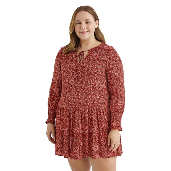 Max Studio Women's Rust Floral Prairie Mini Dress Boho Long Sleeve Size Medium - Picture 1 of 8